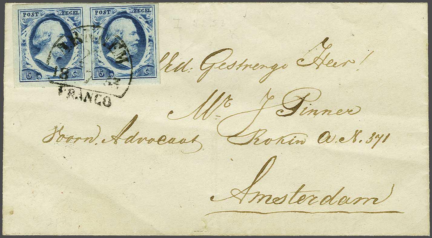 Lot 361 - Netherlands and former colonies NL 1852 King William III -  Corinphila Veilingen Auction 240: Single lots Netherlands and former colonies