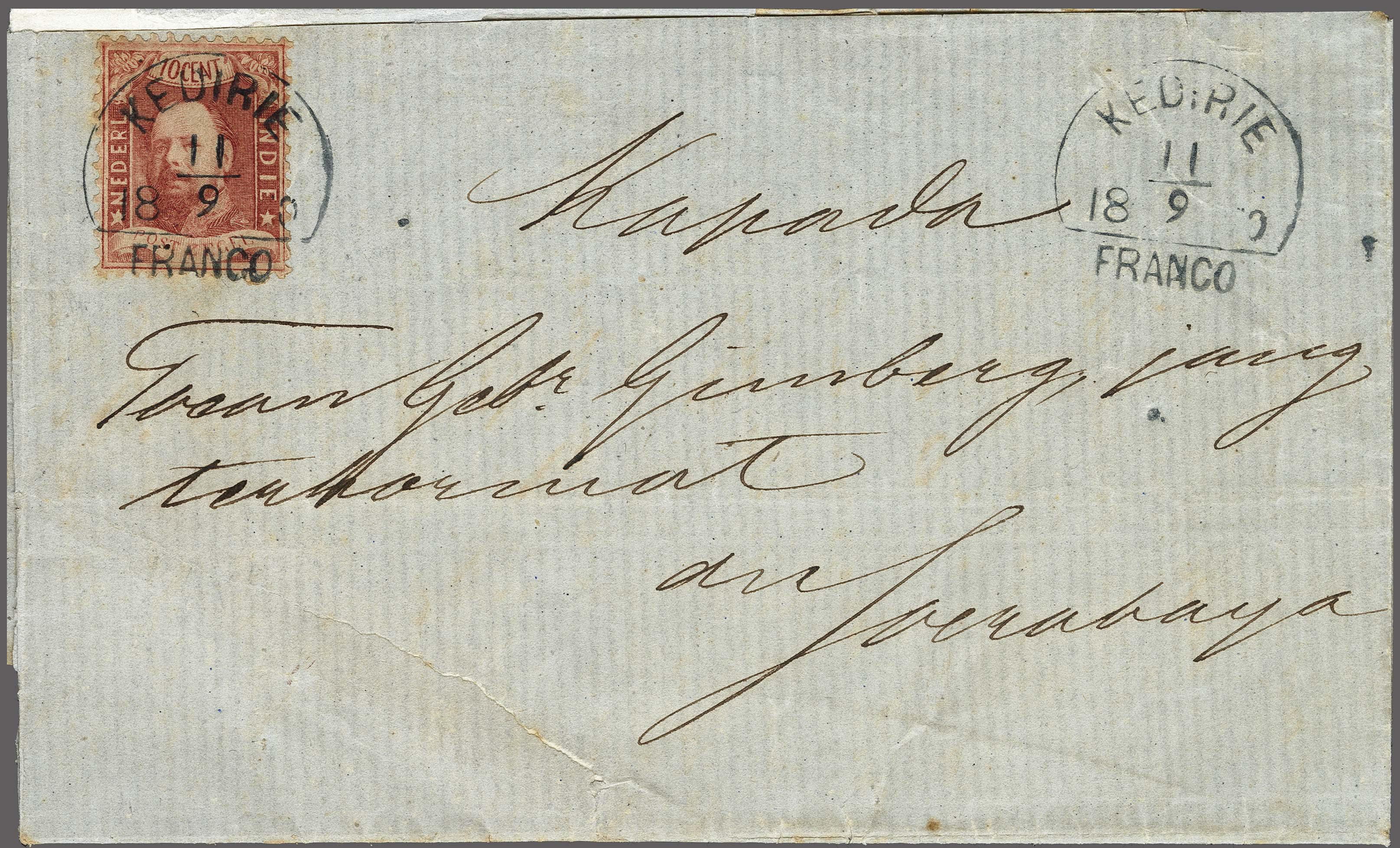 Lot 2667 - Netherlands and former colonies Netherlands Indies Half round franco cancellation - Corinphila Veilingen Auction 250-253 - Day 3 - Netherlands and former colonies - Single lots & Picture postcards Lot 2667 - Netherlands and former colonies Netherlands Indies Half round franco cancellation - Corinphila Veilingen Auction 250-253 - Day 3 - Netherlands and former colonies - Single lots & Picture postcards