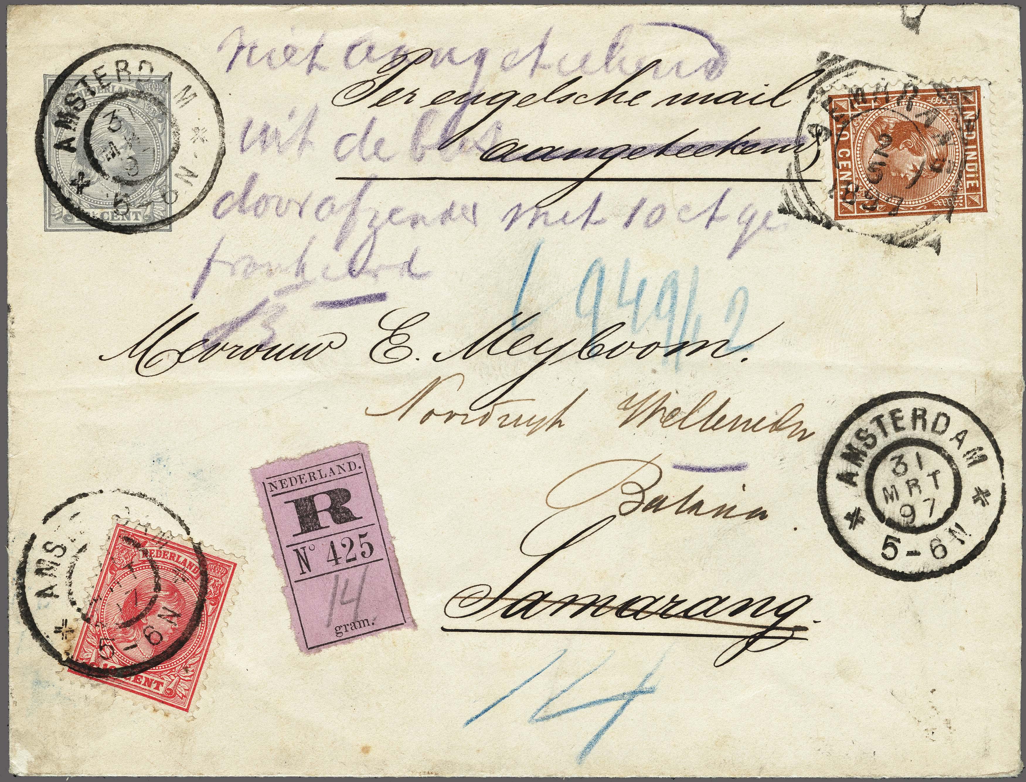 Lot 2545 - Netherlands and former colonies NL 1891 Princess Wilhelmina -  Corinphila Veilingen Auction 250-253 - Day 3 - Netherlands and former colonies - Single lots & Picture postcards